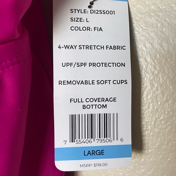 NWT DKNY Ladies Swimsuit in Ruffle Tankini Top ONLY Fucia Solid Size Large - Picture 3 of 4